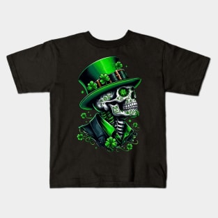 Sugar Skull St Patrick Day of the Dead Lucky Shamrock Kids T-Shirt